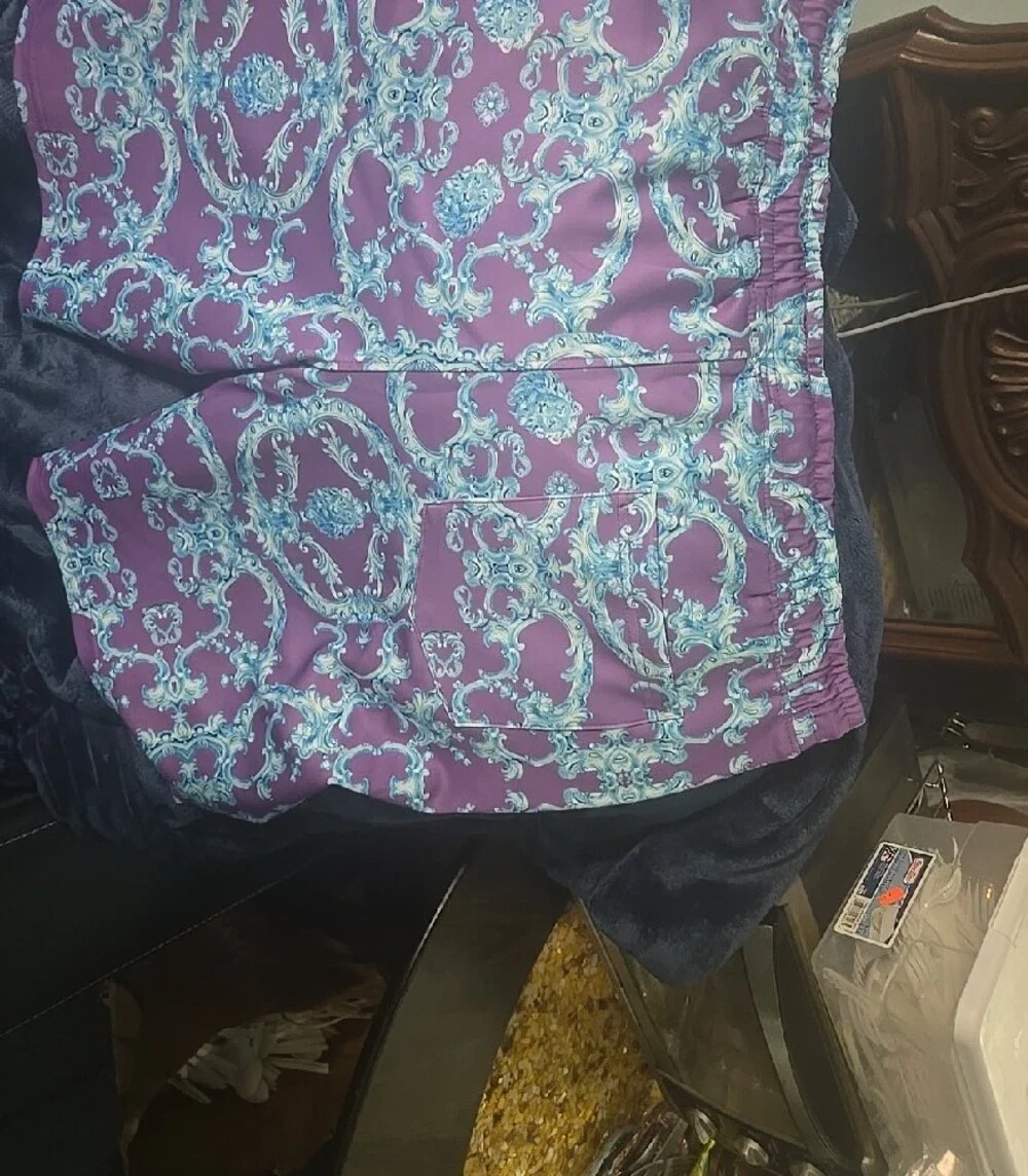 Mens Purple Patterned Swim Shorts